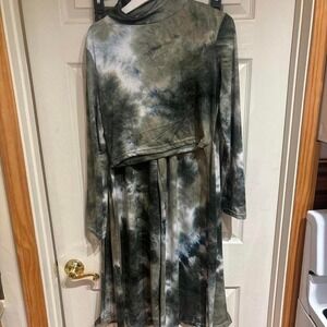 Ellie & Kate Blue Green tie dye crop top and Wide Leg Pants Set Large